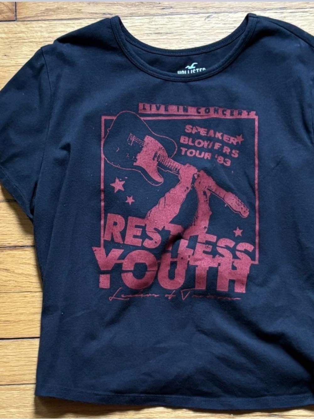 Hollister Black Tee with Red 'Restless Youth' Graphic
